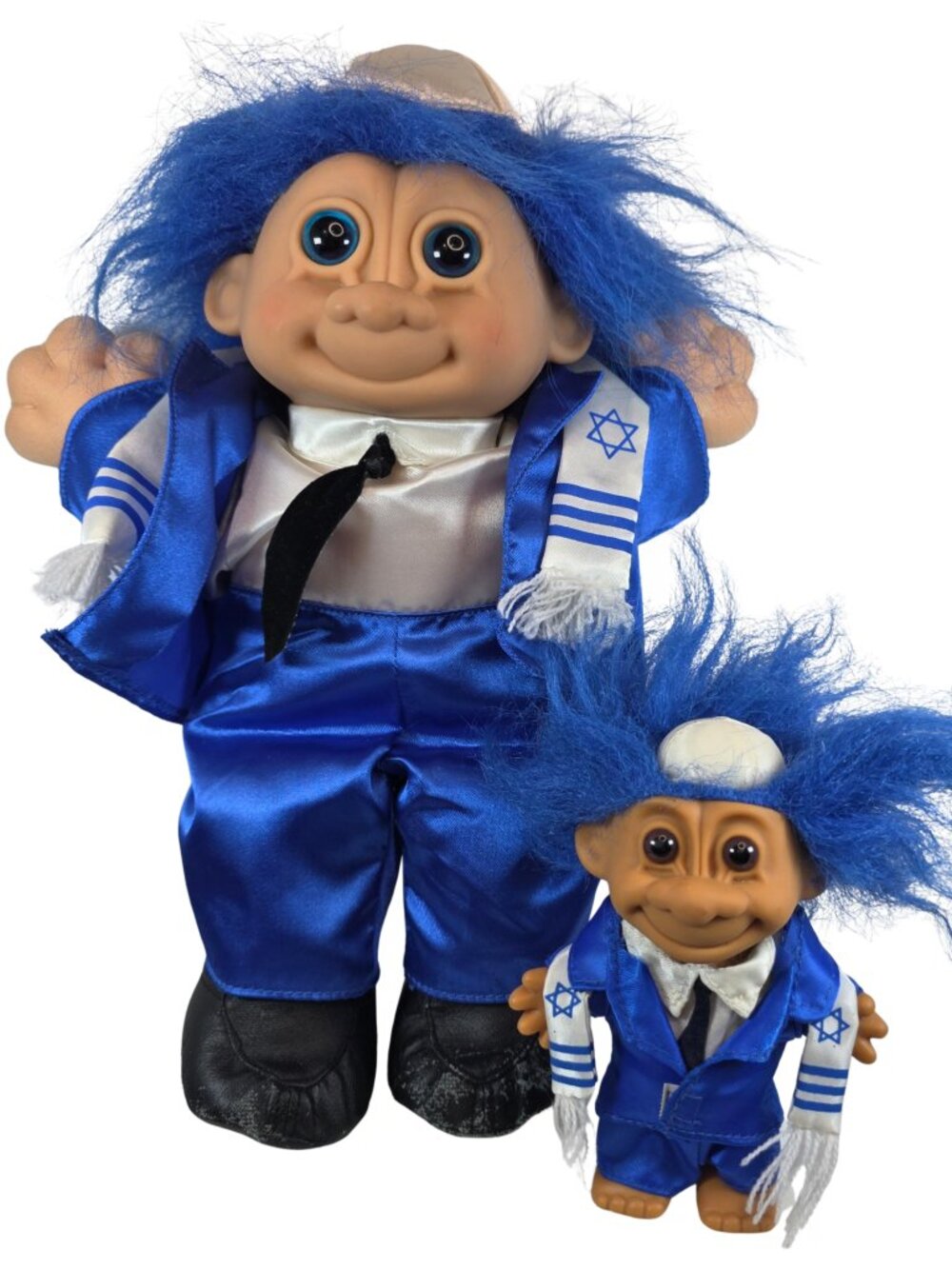 Vintage Russ Rabbi Troll Dolls Lot of 2 Blue Hair Jewish Star of David